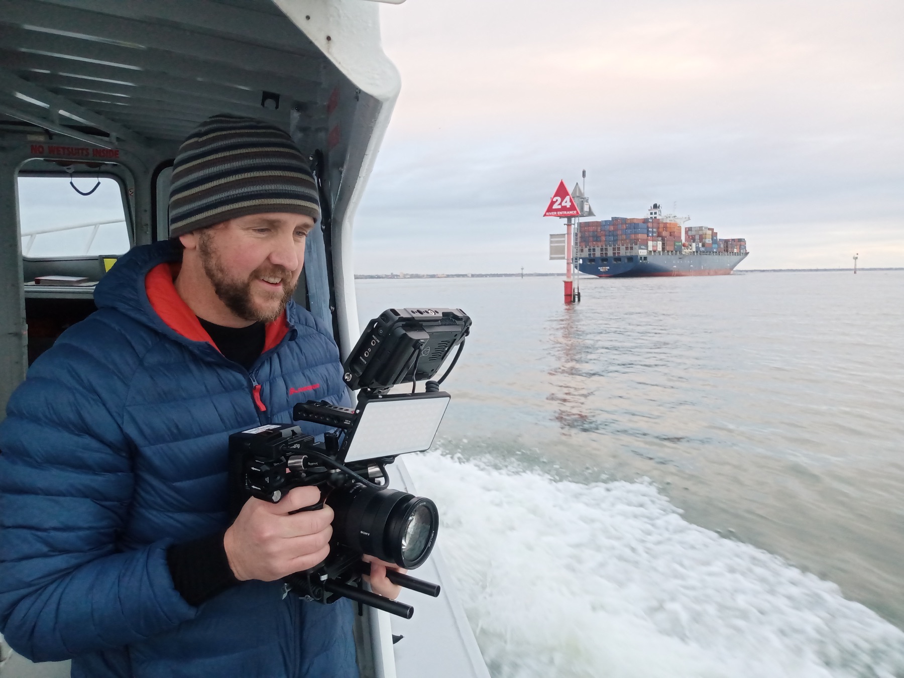 Filming from a boat on open water